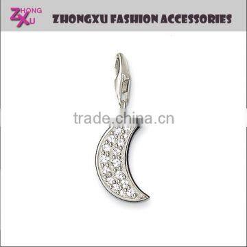 new high quality custom silver and gold plated rhinestone moon charm pendant