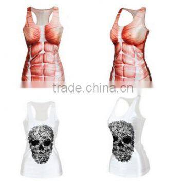 Womens Graphic Printed Tees Blouses Tops Vest Gothic Tank Muscel Skeleton Costume