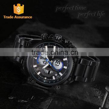 WEIDE Fashion Men Analog Digital Quartz Movement LCD Display Water Resistant Full Stainless Steel watch
