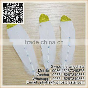 Factory Cheap Price Sale Gold Tipped Glitter White Diamond Goose Feather photo-2