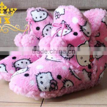 Kid Indoor boots with Hello Kitty pattern soft fleece fabric slipper