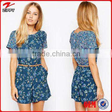 Wholesale Short Sleeve Floral Playsuit for Ladies