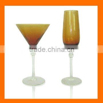 Hand made amber colored champagne flute,martini glass