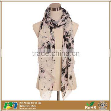 Women's long fashion beautiful ink floral printing twill silk viscose cool summer scarf