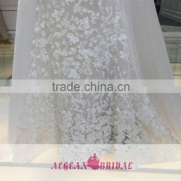 AR-3 Newest Hot Sell Vestidos de Novia Long 3D Flowers Appliques Sweetheart Sleeveless Off-Shoulder Tulle Wedding Dress 2016 photo-4