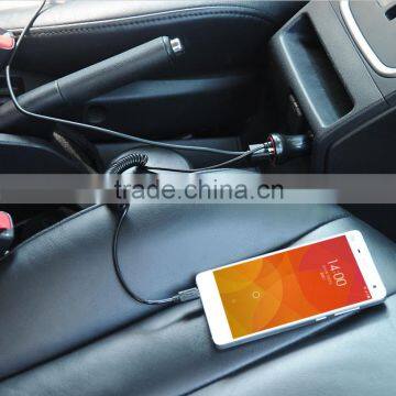 HUNDA Retrable Fireproof Smart IC 5V 4.8 Amp Dual USB Car Charger with Cable for Iphone and Android Devices