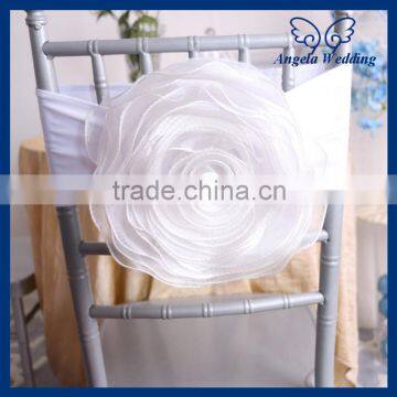 CH091B elegant fancy wedding decorative white organza chair flower with crytsal