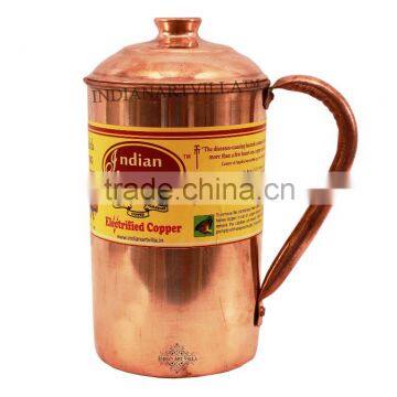 Handmade Pure Copper Jug Pitcher - 1000 ML storage drinking Water Good Health Benefit Indian Yoga, Ayurveda