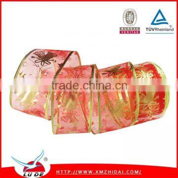 Red Organza Ribbon With Gold Eage for Chrismas Decoration