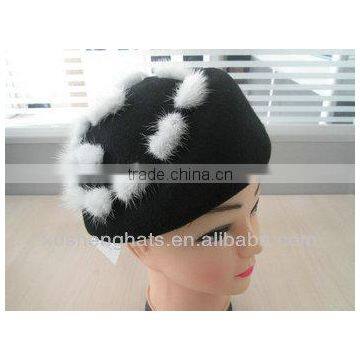 Fashion wool felt beret hats with flower for women