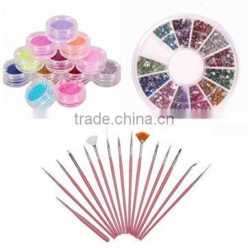 Great Nail Art Tools Paint Brush Sets Shiny Glitter Powder Decoration Rhinestone