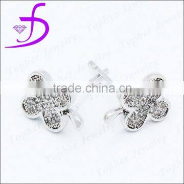 All kind of CZ available 925 sterling silver jewellery four leaf crystal stud earrings