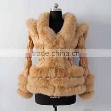 factory direct sale down jacket with fox fur trim for women