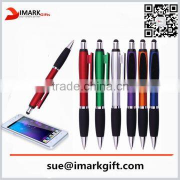 Promotional multi function touch ball Pen With Screen Cleaner color barrel stylus pen