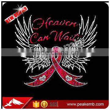 Cancer awareness symbo with wings iron on rhinestone ribbon