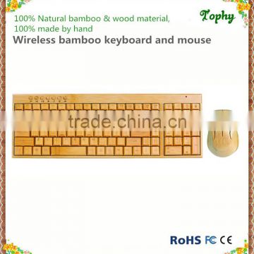 Promotional Bamboo product led wireless keyboard and mosuse with flexible keys