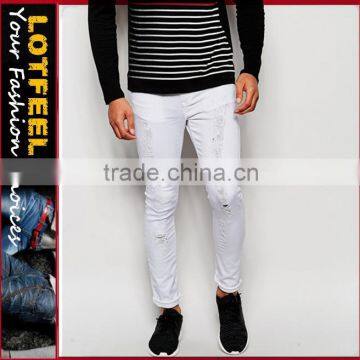 Super Skinny Fit Distressed denim man jeans pant white ripped jeans denim jeans turkey tint jeans brand(LOTA002)