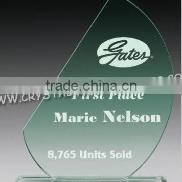 Leaf Beveled Jade Glass Trophy Case