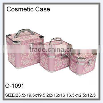 3pcs sets pink flower printed leather cosmetic case