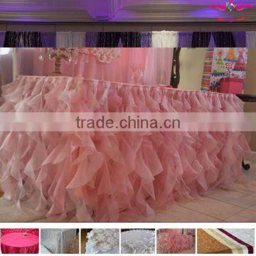 Wedding pink ruffled table cloth, cloth woven