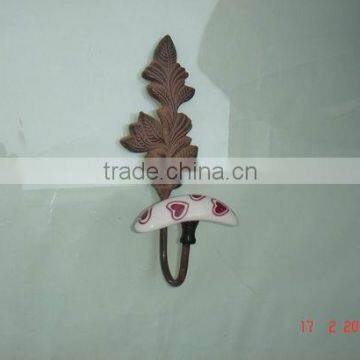 Metal decorative LEAF hook with Ceramic knob, Home decoration hook, metal wall art hook, European style hook, Vintage hook