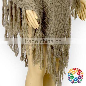 Warm Winter Wear Women's Cape Wool Knitting Fringe High Collar Shawl photo-6