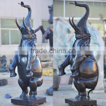 High quality metal craft bronze standing elephant fountain statue