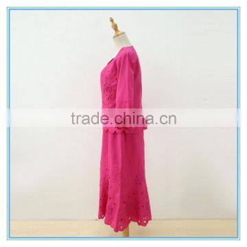 Linen Fabric Floral Embroidery Monogram Scallop Church Suits For Lady photo-2