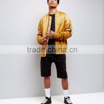 MGOO New Design Gold Oversized Bomber Jacket Drop Shoulder Customized Plain Satin Winter Jacket For Man photo-3