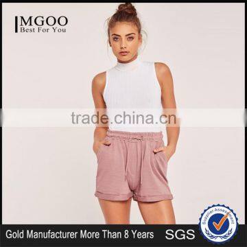 Wholesale Blank Shorts Lightweight Satin Stretch Waistband Shorts Turn Up Jogger Shorts Pink