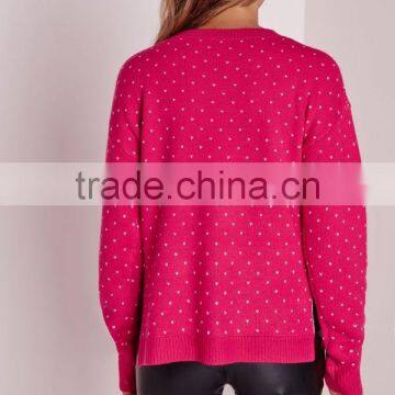 MGOO Custom Design Ladies Christmas Sweater Knitwear Women Diy Crop Jumper With Split Side Pink photo-2