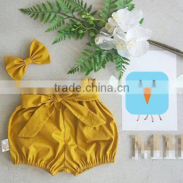 Wholesale Solid Yellow Ruffle Shorts Toddler Baby Girls Soft Cotton Pants