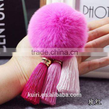 Real Rex Rabbit Fur Ball Plush Keychain Woman Bag Charm Tassel Keyring Pendant Car Key Chain Ring Fashion Jewelry photo-4