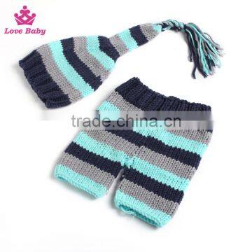 2pcs Set Photography Prop Baby Cute Stripe Crochet Knitted Costume Hat Pants