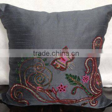 Grey Decorative Pillow With Butterfly Embroidery, Throw Pillow, Sequins & Bead Embroidery Pillow, Grey Home DECOR photo-6