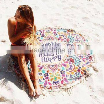 walson wholesale drop shipping polyester flower mandala printed round beach towel