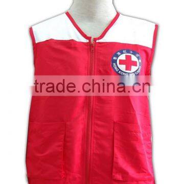 ISO 9001 Audit Factory 100% Polyester Zip up Red Fitted Safety Vest