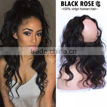 Top Grade Brazilian Virgin Hair 360 Frontal Bleached Knots 360 Lace Frontal With Lace Band