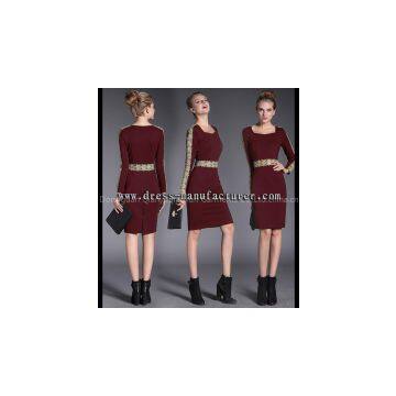 2015 Solid Maroon Bodycon Dress