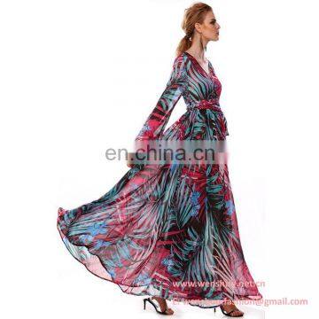 Hot Selling Big Flap Printed Long Sexy Women Chiffon Dress photo-5