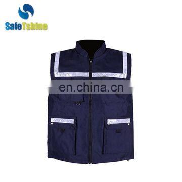 Factory directly provide reflective blue emergency safety vest with zipper en471