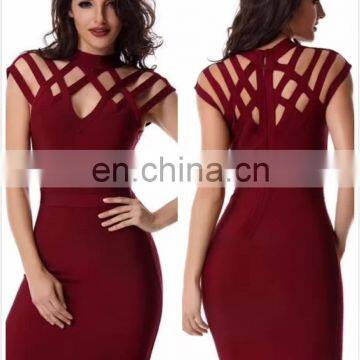 Amigo 2017 latst red cap sleeve cut out sexy bandage dress evening dresses for girls party wear