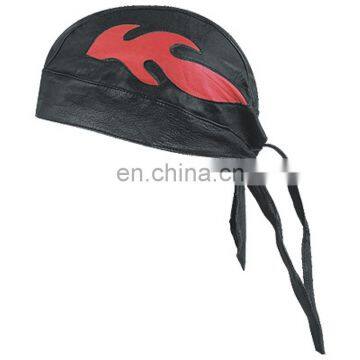 HMB-901F3 LEATHER FLAMES SKULL CAP DURAG HEAD WRAP BANDANA SKULLCAP HATS SCARF