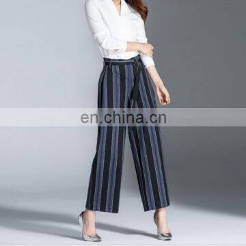 Fashion women stripe Wide leg pants with waist band for women