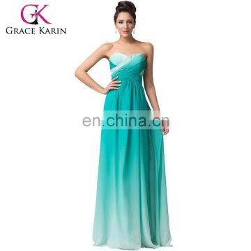 Grace Karin Strapless Sweetheart Elegant Long Chiffon Gradient Color Evening Dresses CL6173-3#