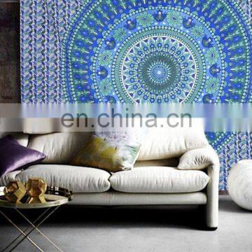 Blue Mandala Indian Queen Hippy Gypsy Boho Bedding Decorative Wall Hanging Bohemian Cotton Ethnic throw tapestry Bedspread Art