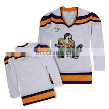 100% polyester customized white embroidery hockey jersey