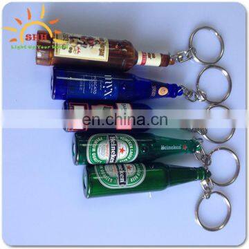 Beer shaped Led torch projector light up glow key ring chain wholesale for decoration promotion gifts