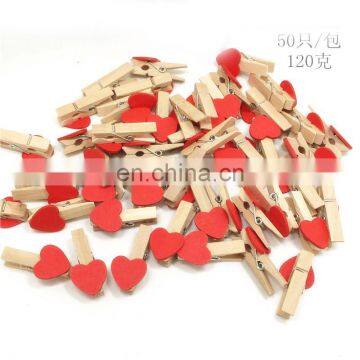 50 Pcs Set Natural Wood Clip With Red Heart For Clothes Photo Paper