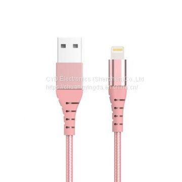 MFi lightning cable with aluminum connector and metal nylon braided cable, 1m/1.8m 2.4a